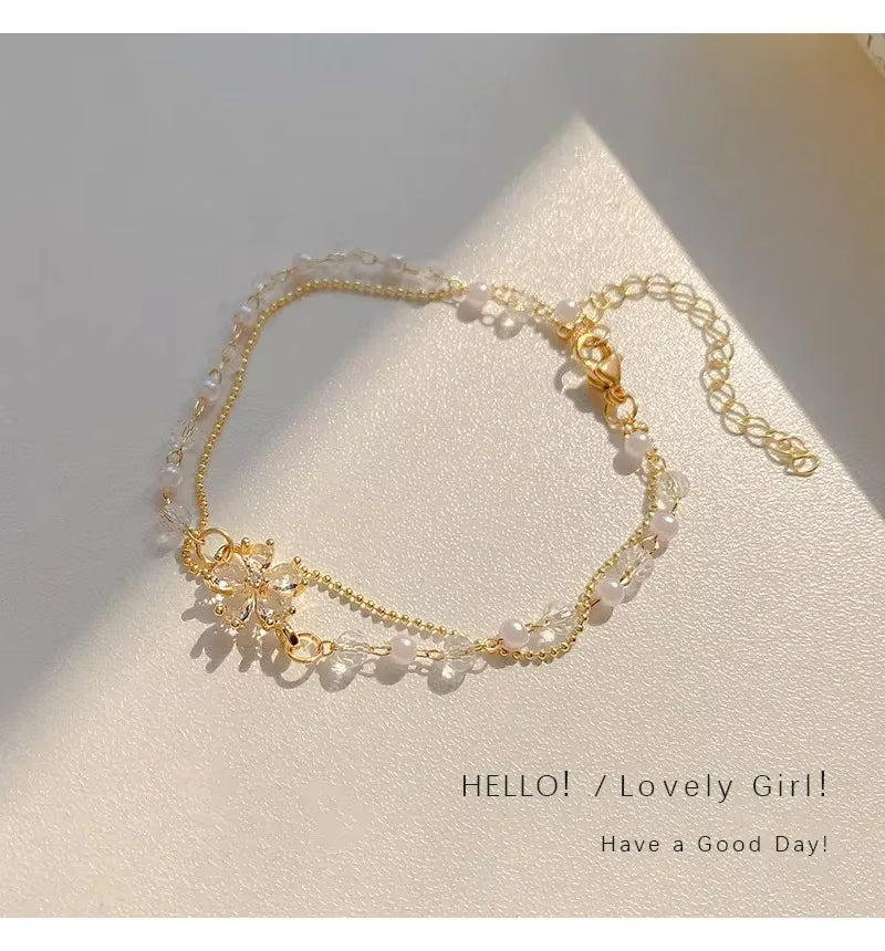 Hot Selling New Plant Clover Adjustable Bracelet for Women Gold Plated Single Sided Five Leaf Flower Charm Bracelet Jewelry Gift