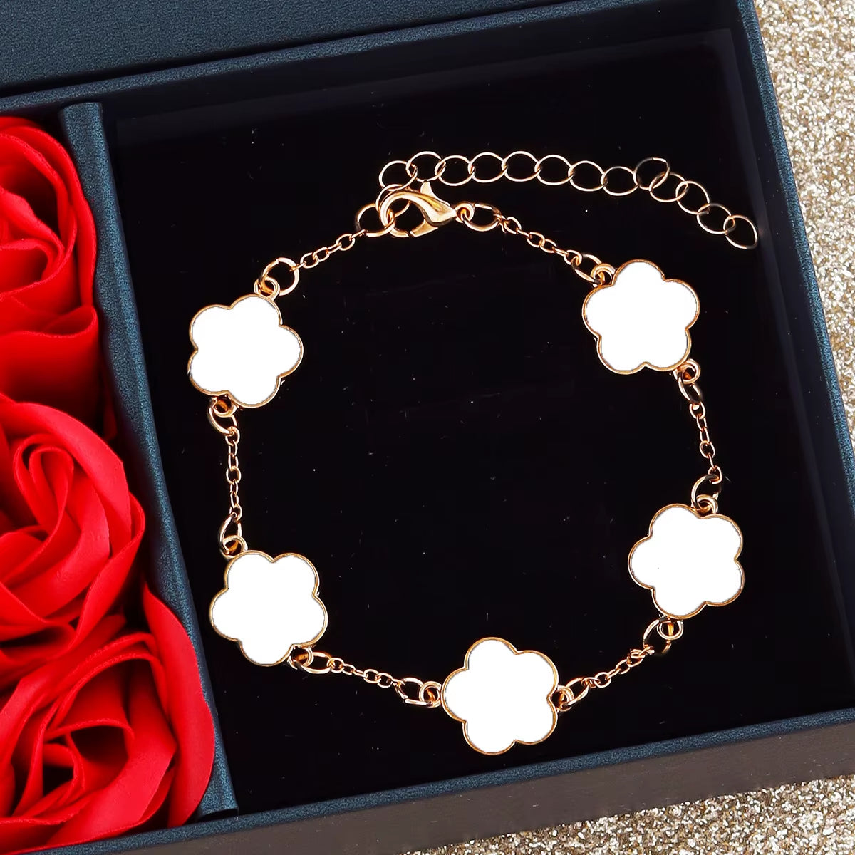 Hot Selling New Plant Clover Adjustable Bracelet for Women Gold Plated Single Sided Five Leaf Flower Charm Bracelet Jewelry Gift