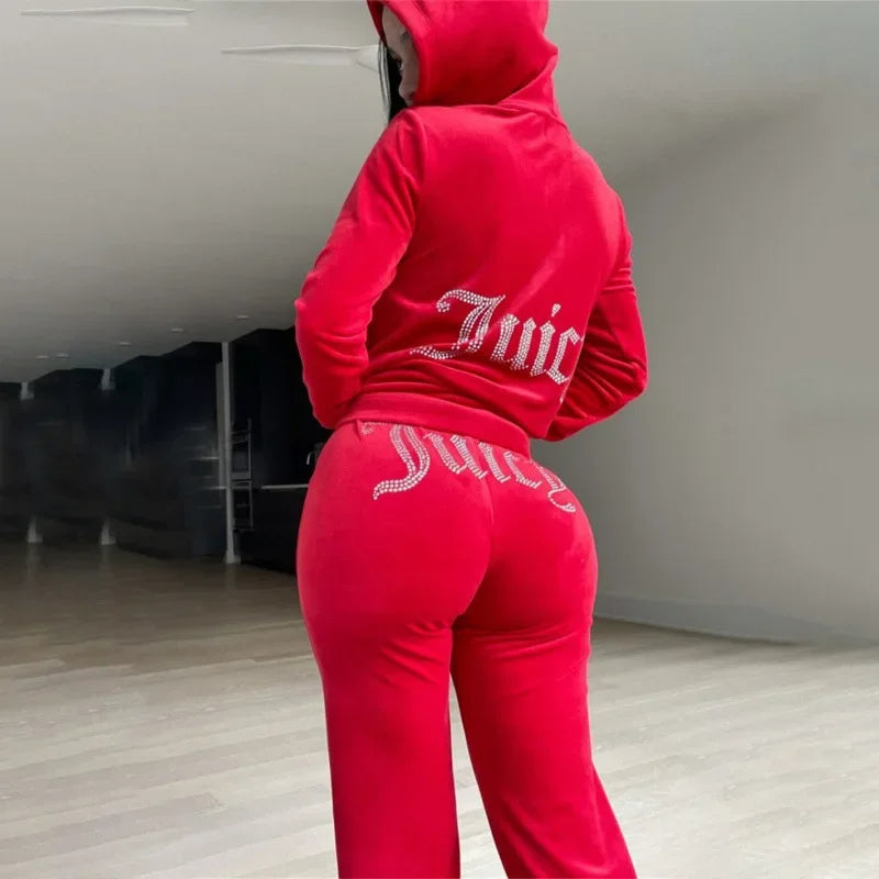 Women's Casual Sportswear Set: Solid Color Hooded Sweatshirt with Letter Embroidery and Loose-Fit Trousers