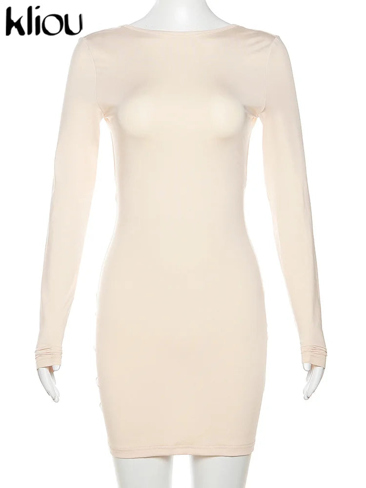 Robe Mini Femme Été en Soie de Lait – Dos Nu, Manches Longues, Coupe Moulante, Style Casual et Chic